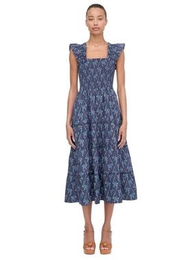 Hill House Ellie Nap Midi Dress in Navy Cala Paisley Pockets Sz S